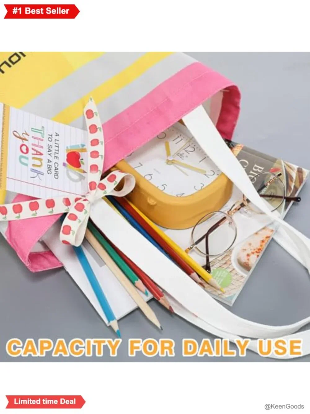 6 Canvas Tote Bags Thank You Tags Reusable Teacher Gift Bag Set
